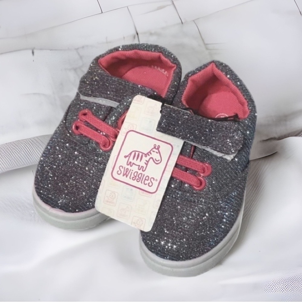 Swiggles Gray Sparkle Velcro Sneakers NWT Kids Sz 5 6